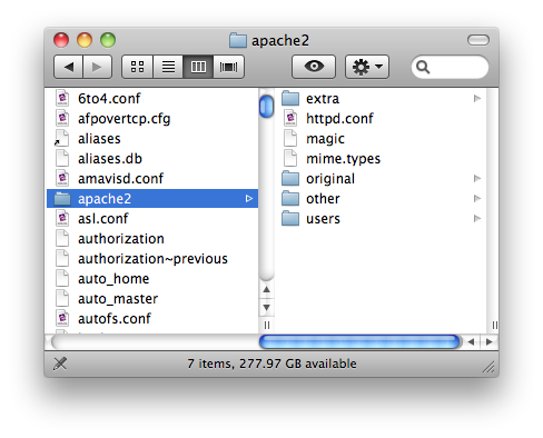 folder screenshot of /etc/apache2/